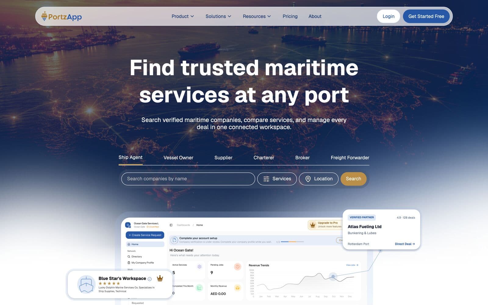 PortzApp maritime marketplace homepage