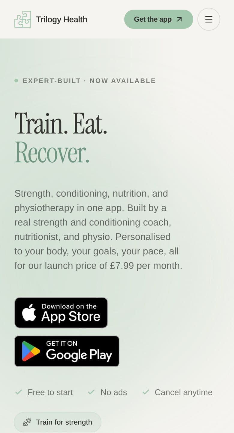 Trilogy Health landing page on mobile