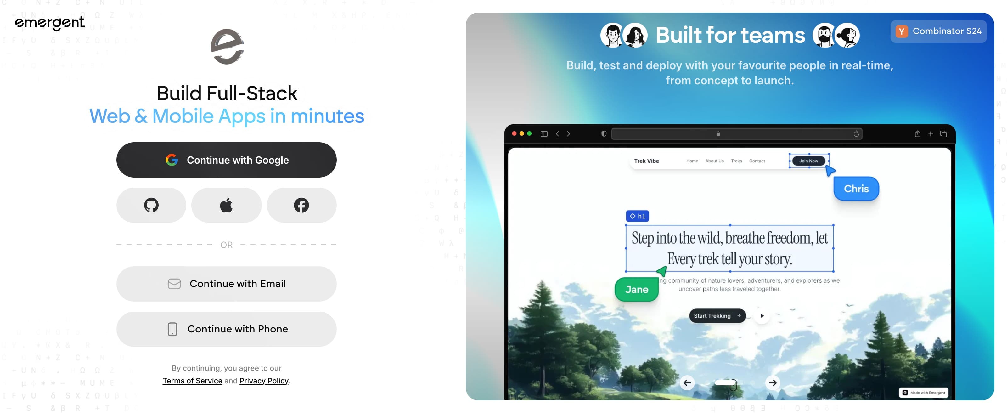Landing page of an app platform we built