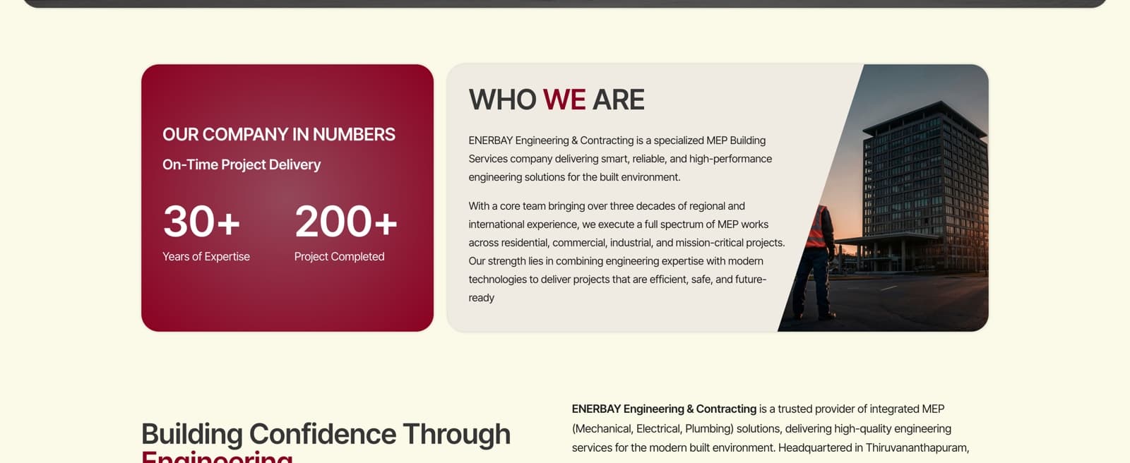 Company numbers on an energy engineering site we built