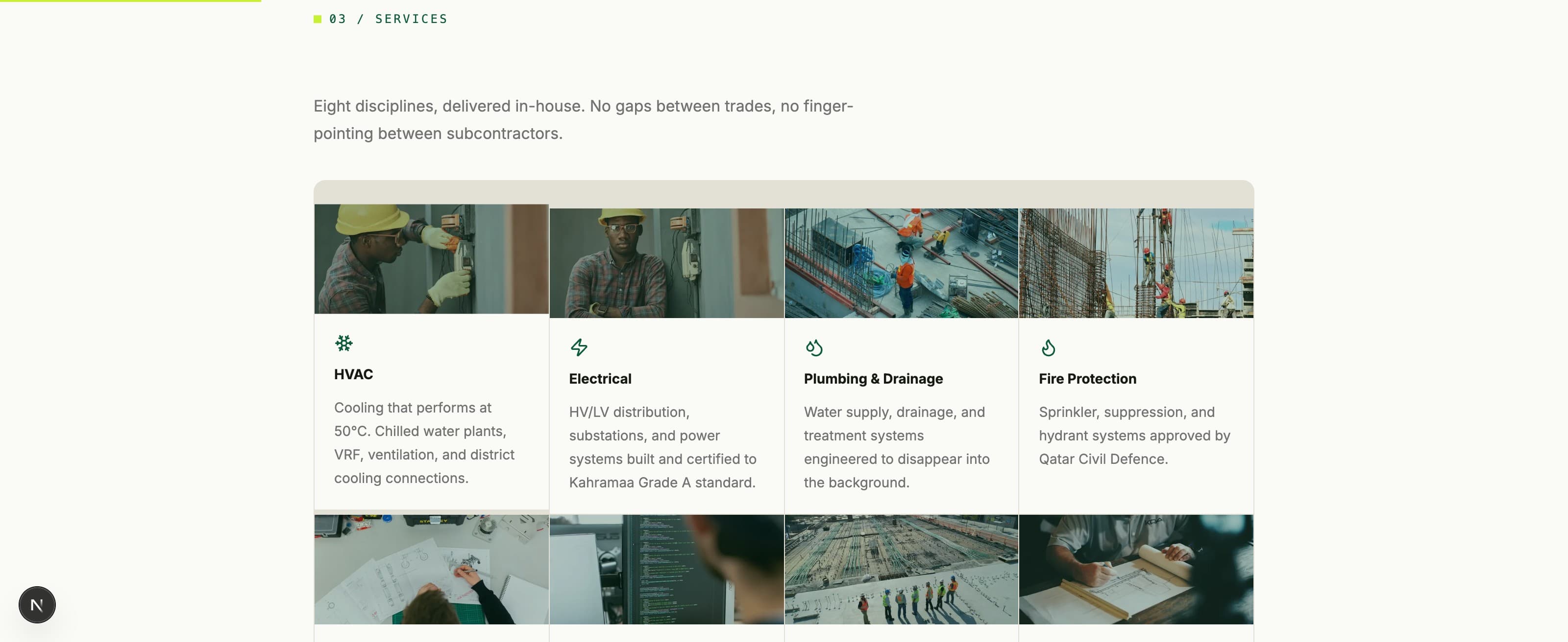Services grid on an engineering contractor site we built