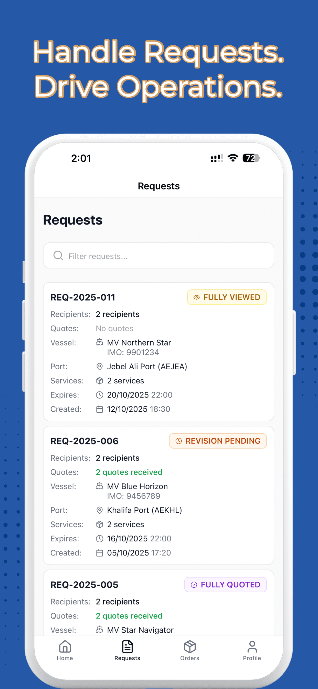 PortzApp requests screen