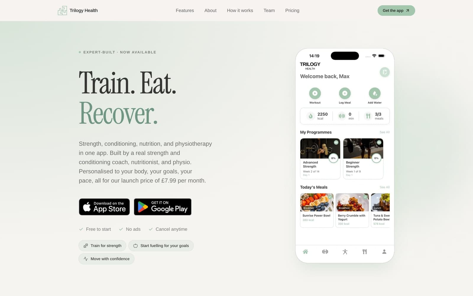 Fitness app landing page we designed and built